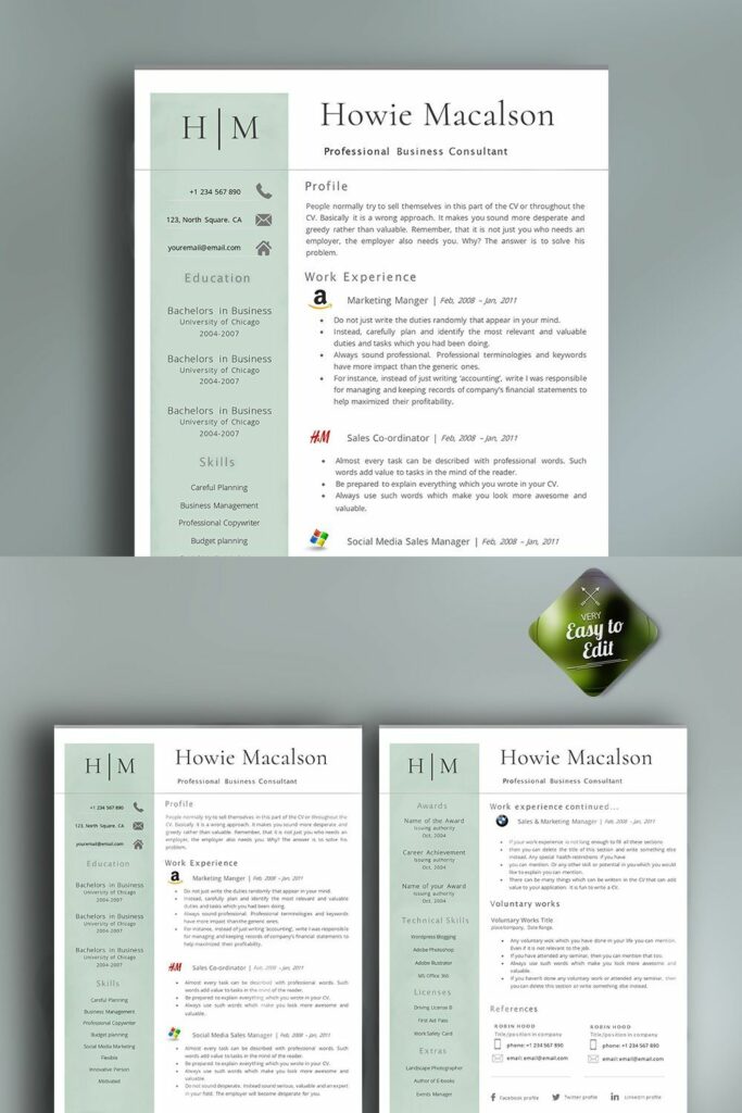 Resume Template With Logos – MasterBundles