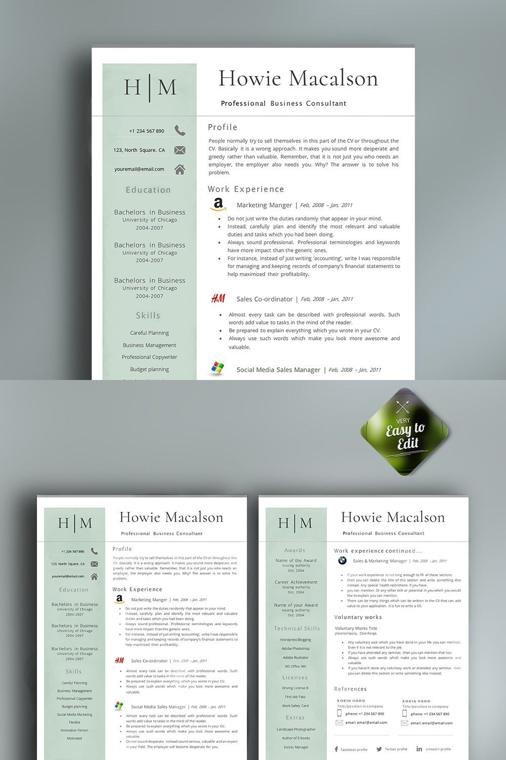 Resume Template With Logos pinterest preview image.