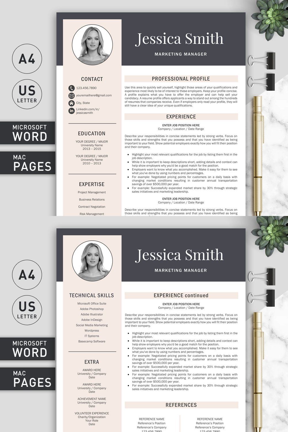 Resume Template with Photo / CV pinterest preview image.