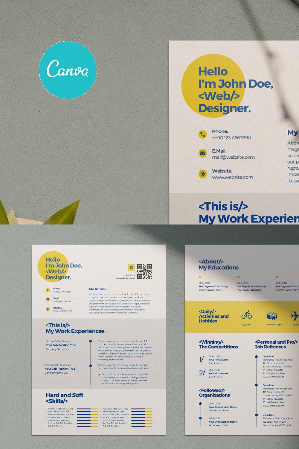 Resume Template with Yellow Accent pinterest preview image.