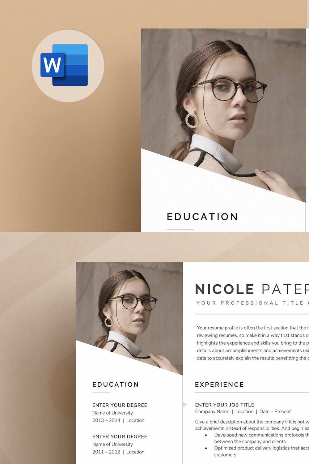 Resume Template Word pinterest preview image.
