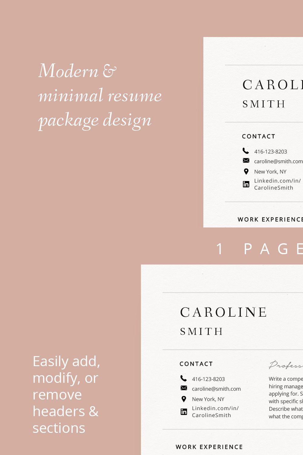 Resume template Word & cover letter pinterest preview image.