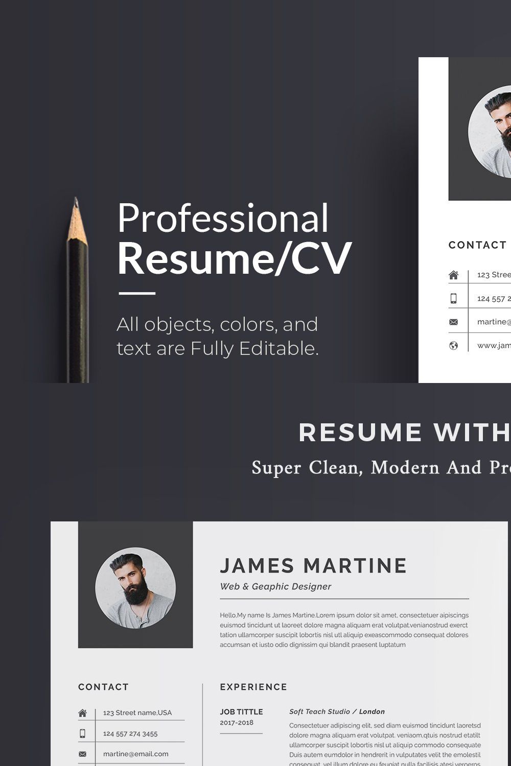 Resume Template Word | CV pinterest preview image.