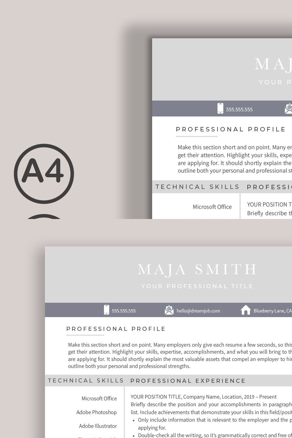 Resume Template Word + Pages pinterest preview image.