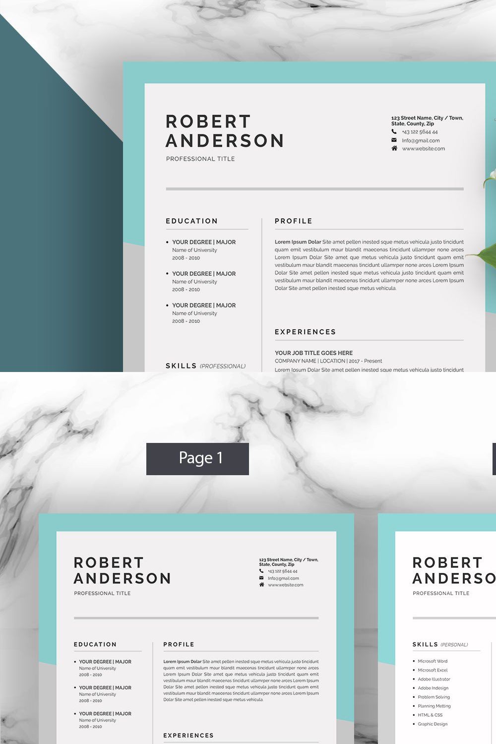 Resume/CV (3 Pages) pinterest preview image.