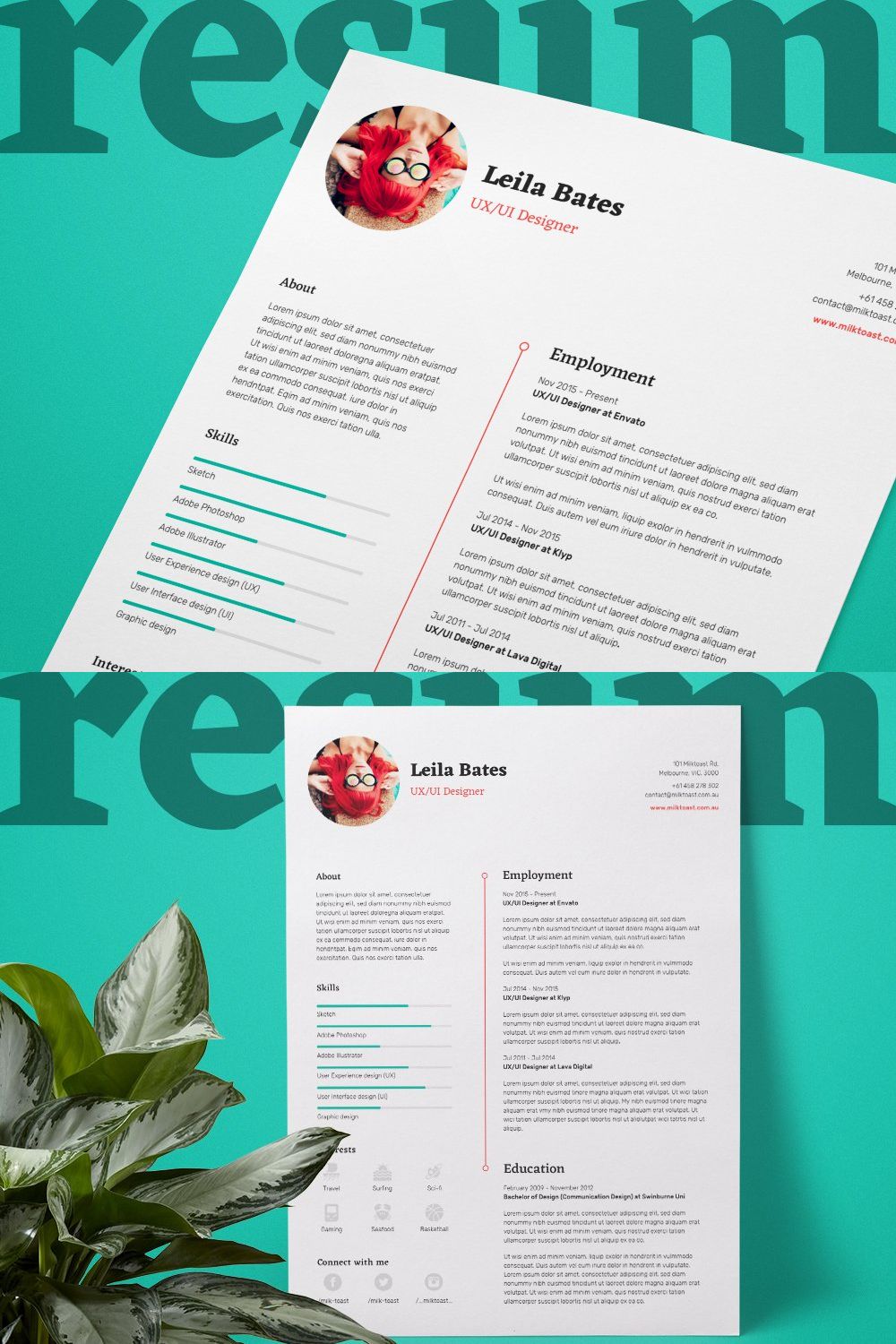 Resume/CV and Cover Letter pinterest preview image.