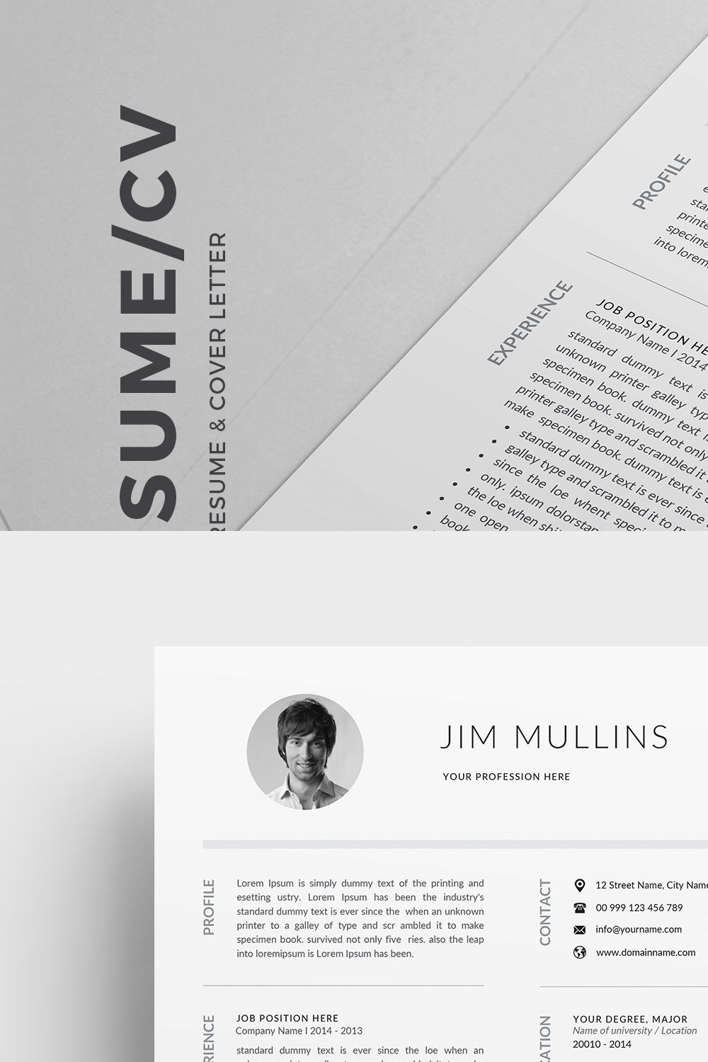 Resume/CV Template (3 Pages) pinterest preview image.