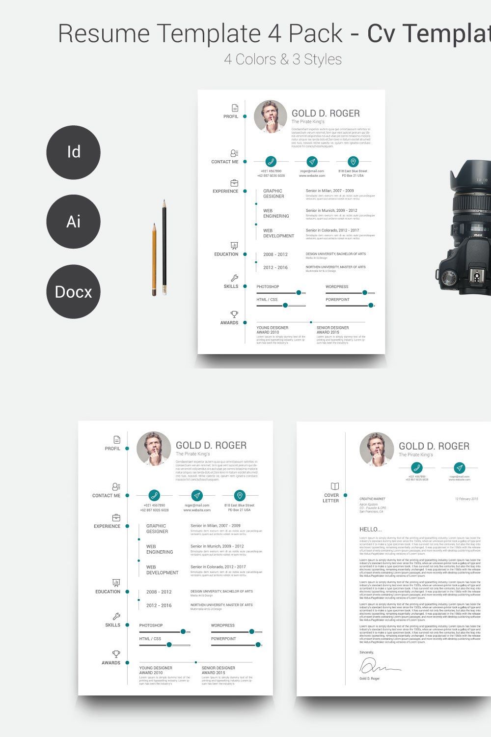 Resume/CV Template 4 Pack pinterest preview image.