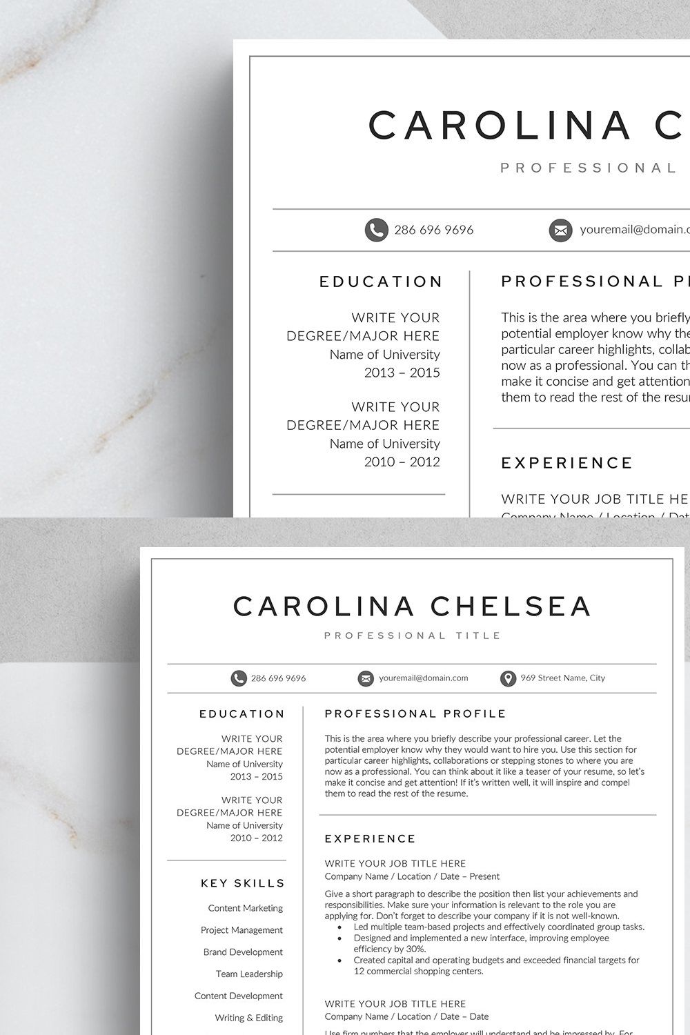 Resume/CV Template pinterest preview image.