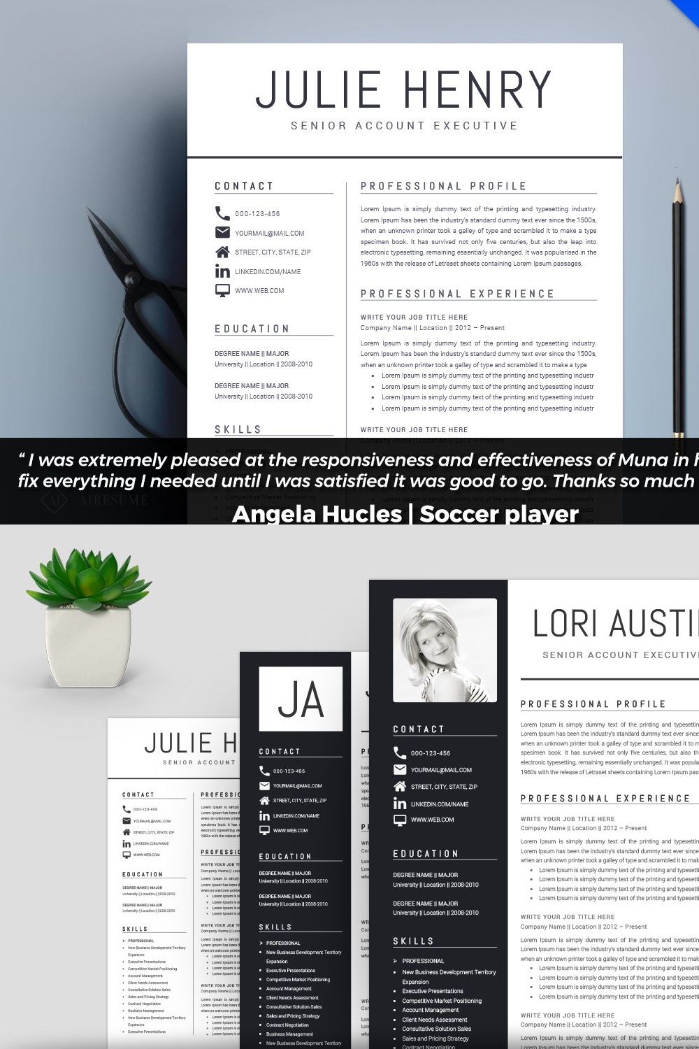 Resume/CV Template pinterest preview image.