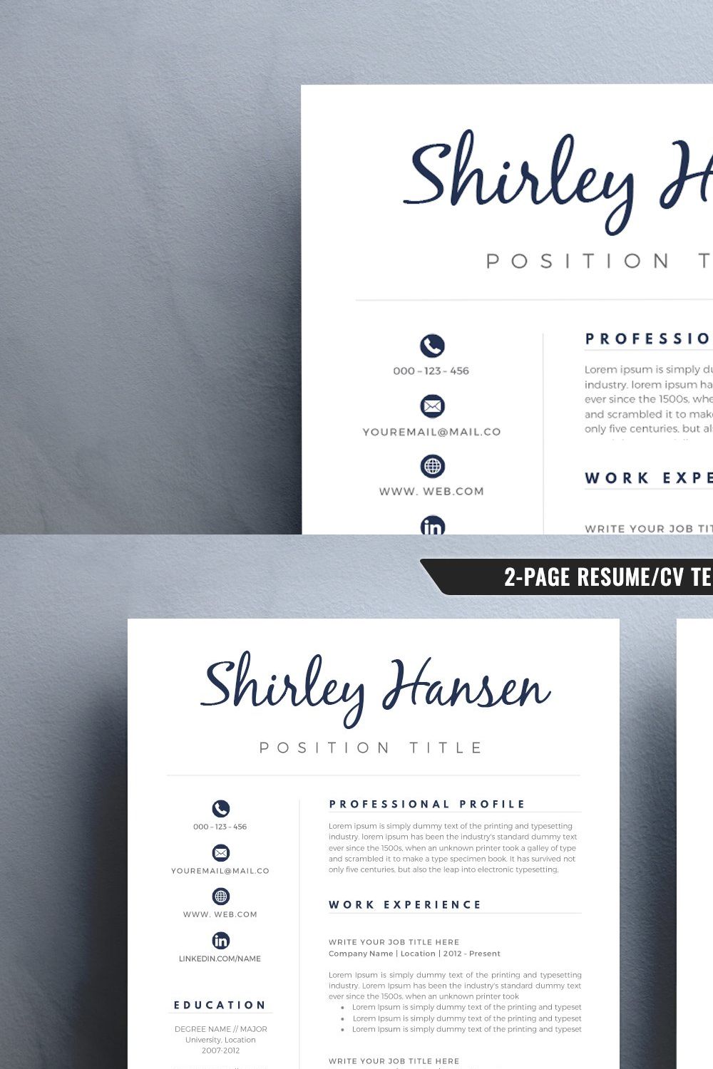 Resume/CV Template for Word pinterest preview image.