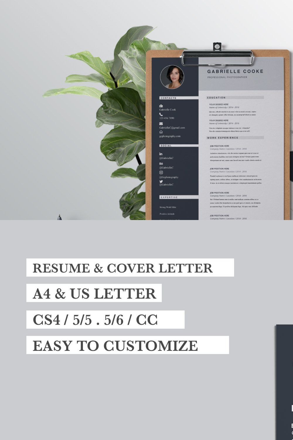 Resume/CV Template | Gabrielle Cooke pinterest preview image.