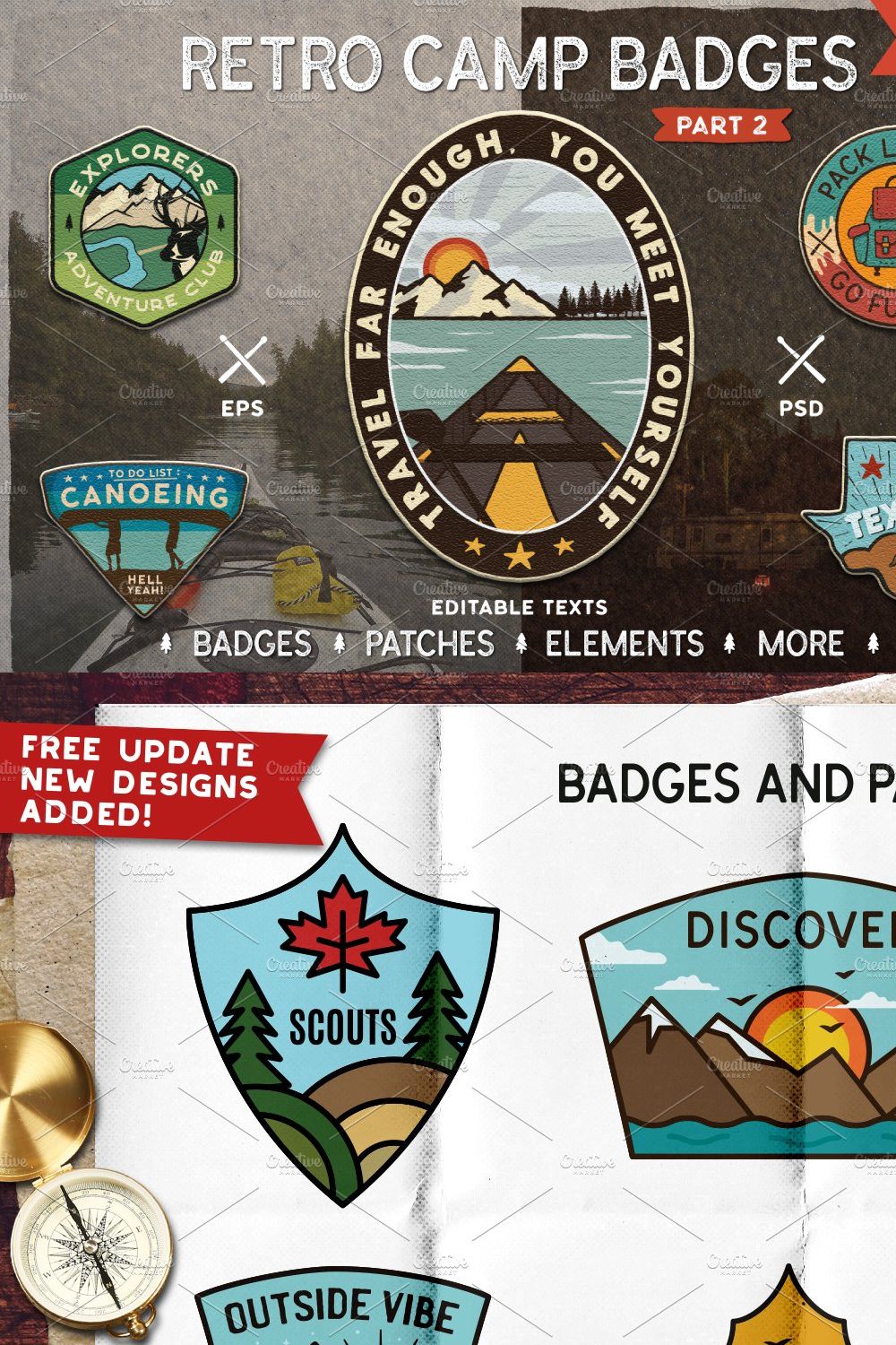 Retro Camp Adventure Badges. Part 2 pinterest preview image.