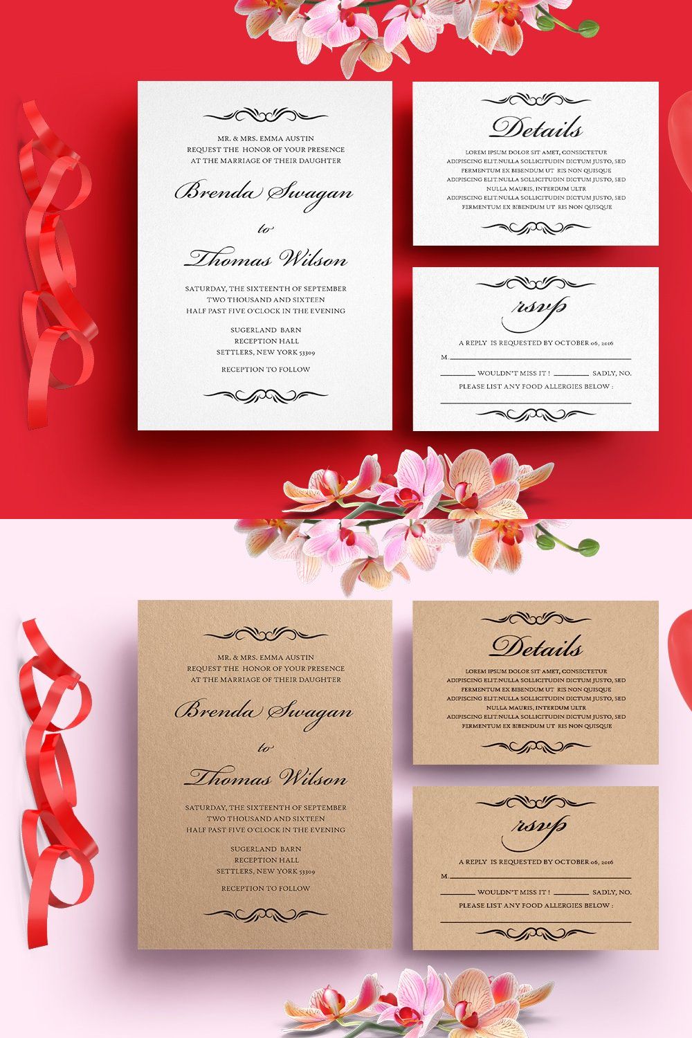 Rustic Wedding Invitation Suite pinterest preview image.