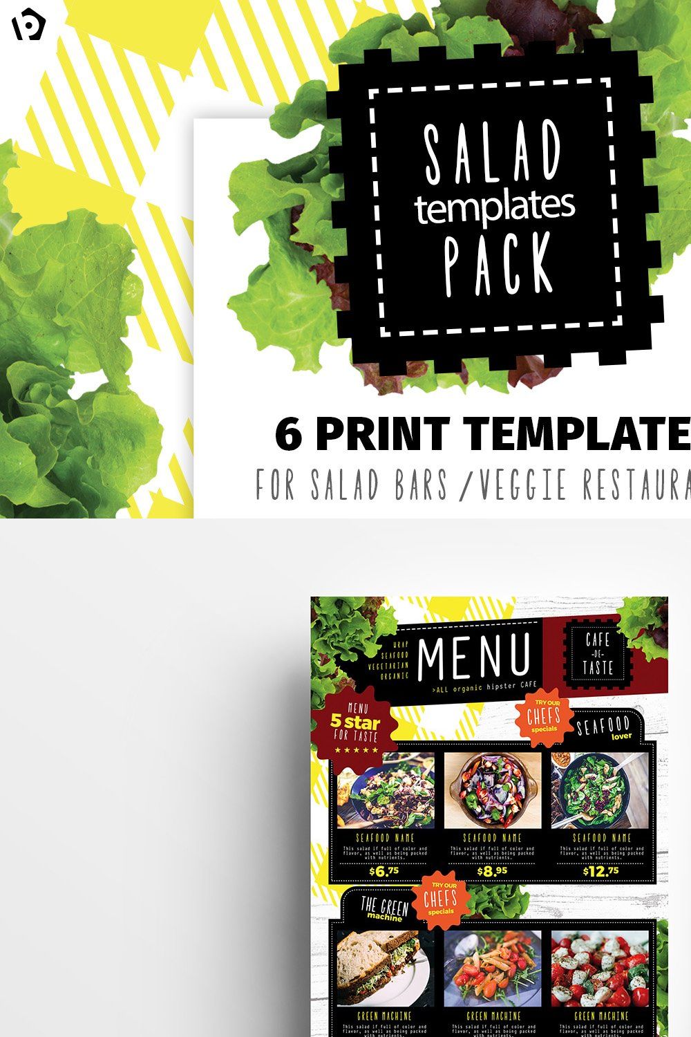 Salad Restaurant Menu Template Pack pinterest preview image.