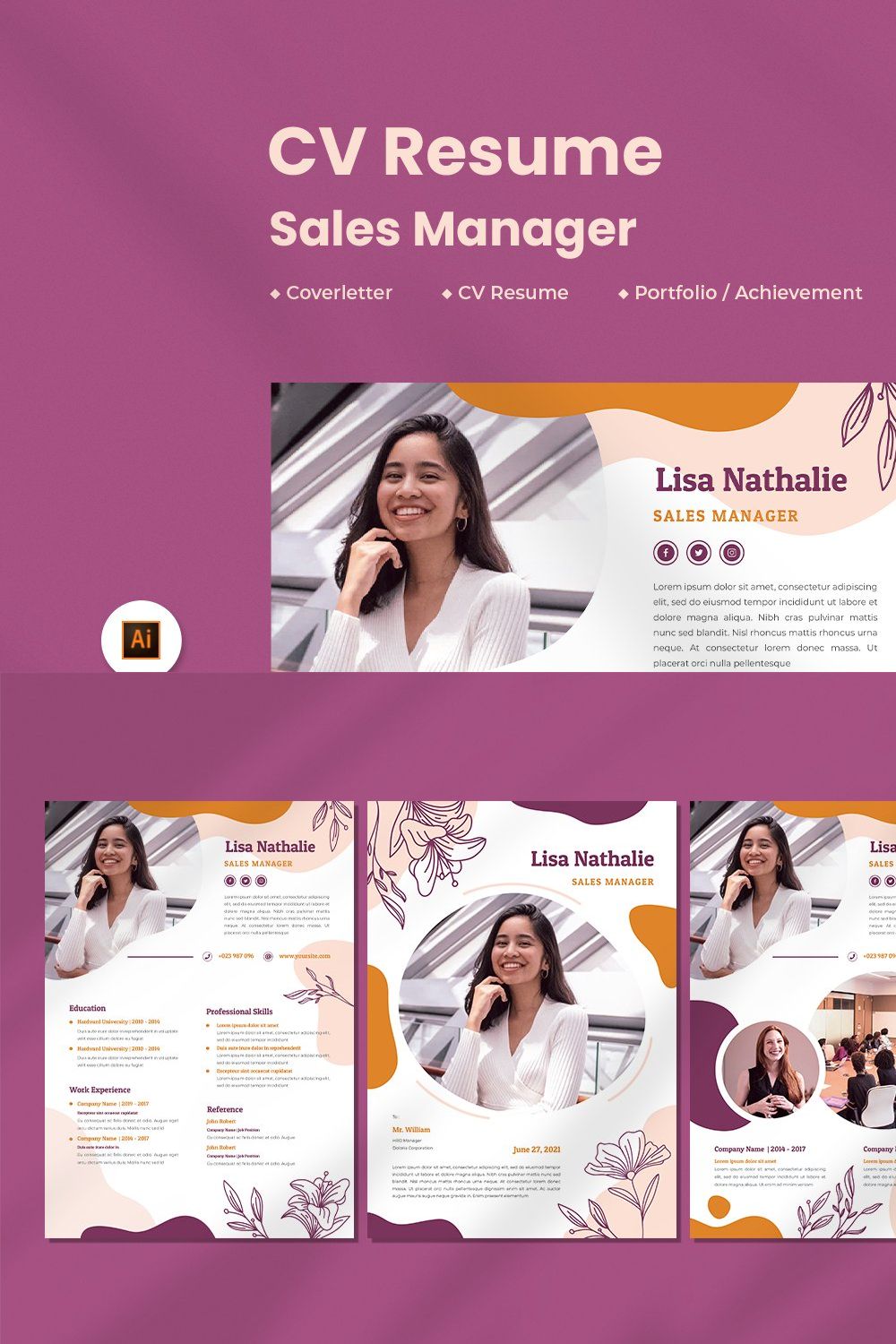 Sales Manager CV Resume pinterest preview image.