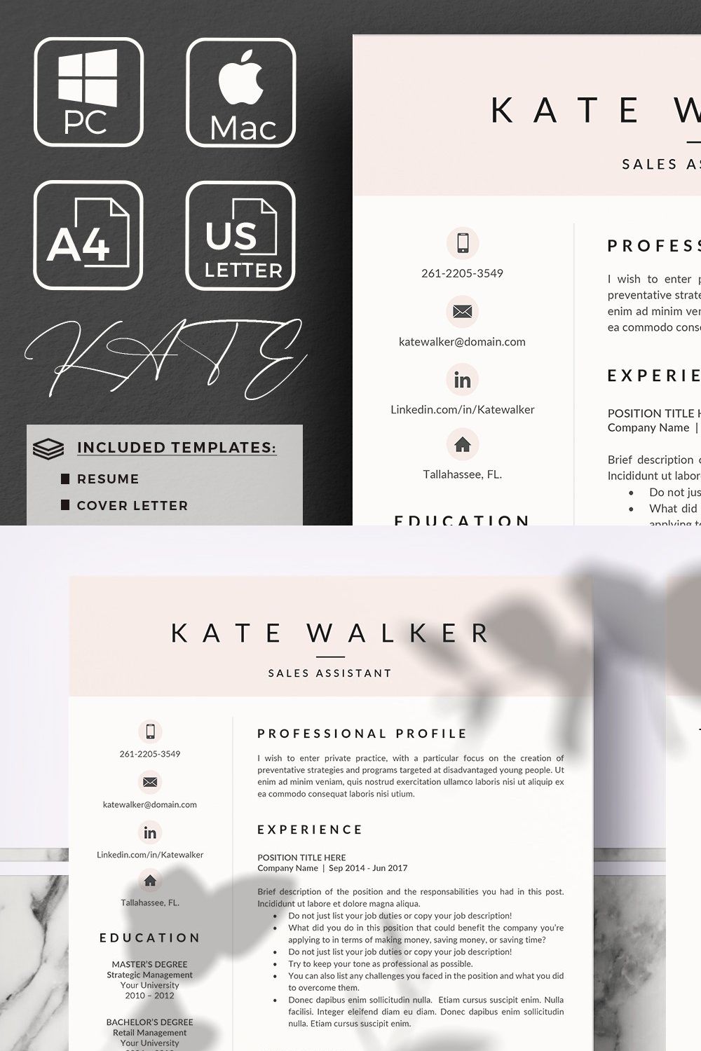 Sales Resume + Cover Letter format pinterest preview image.