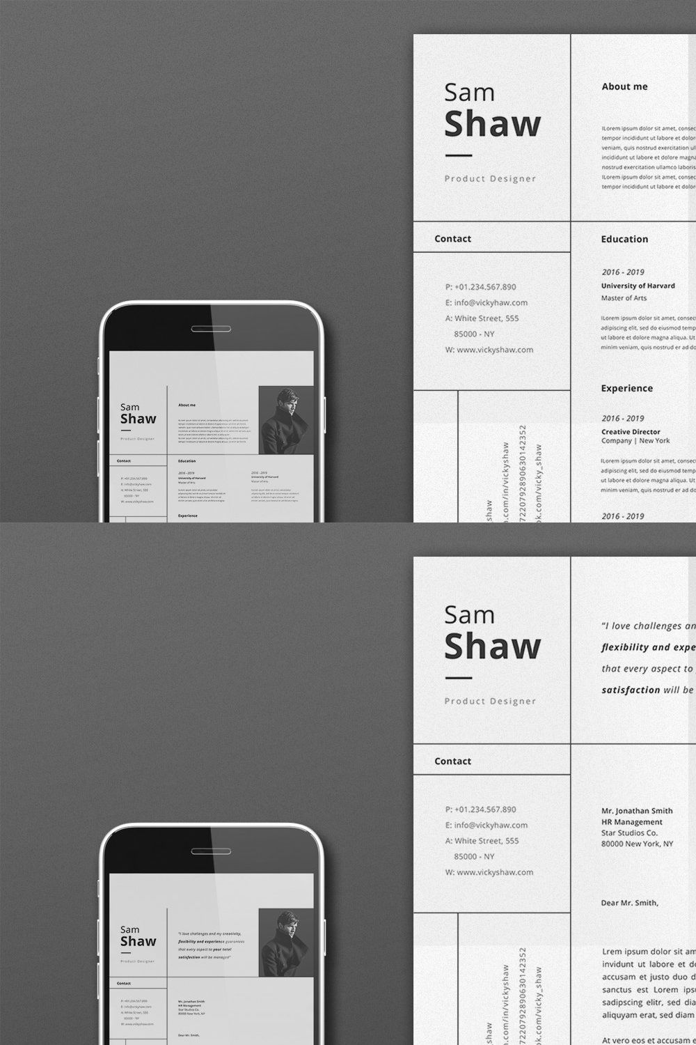 Sam Resume Template pinterest preview image.