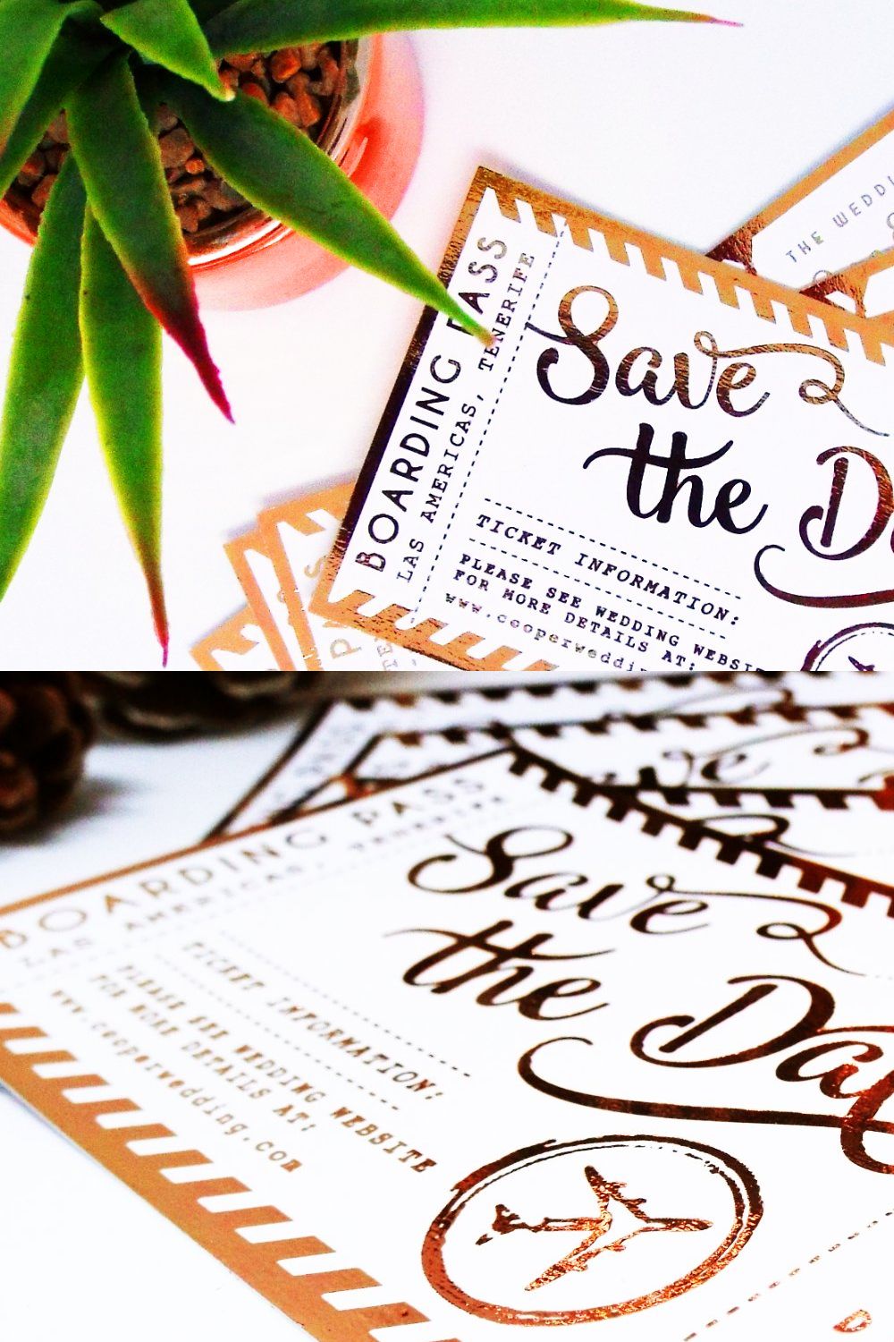 Save the Date Plane Ticket Template pinterest preview image.