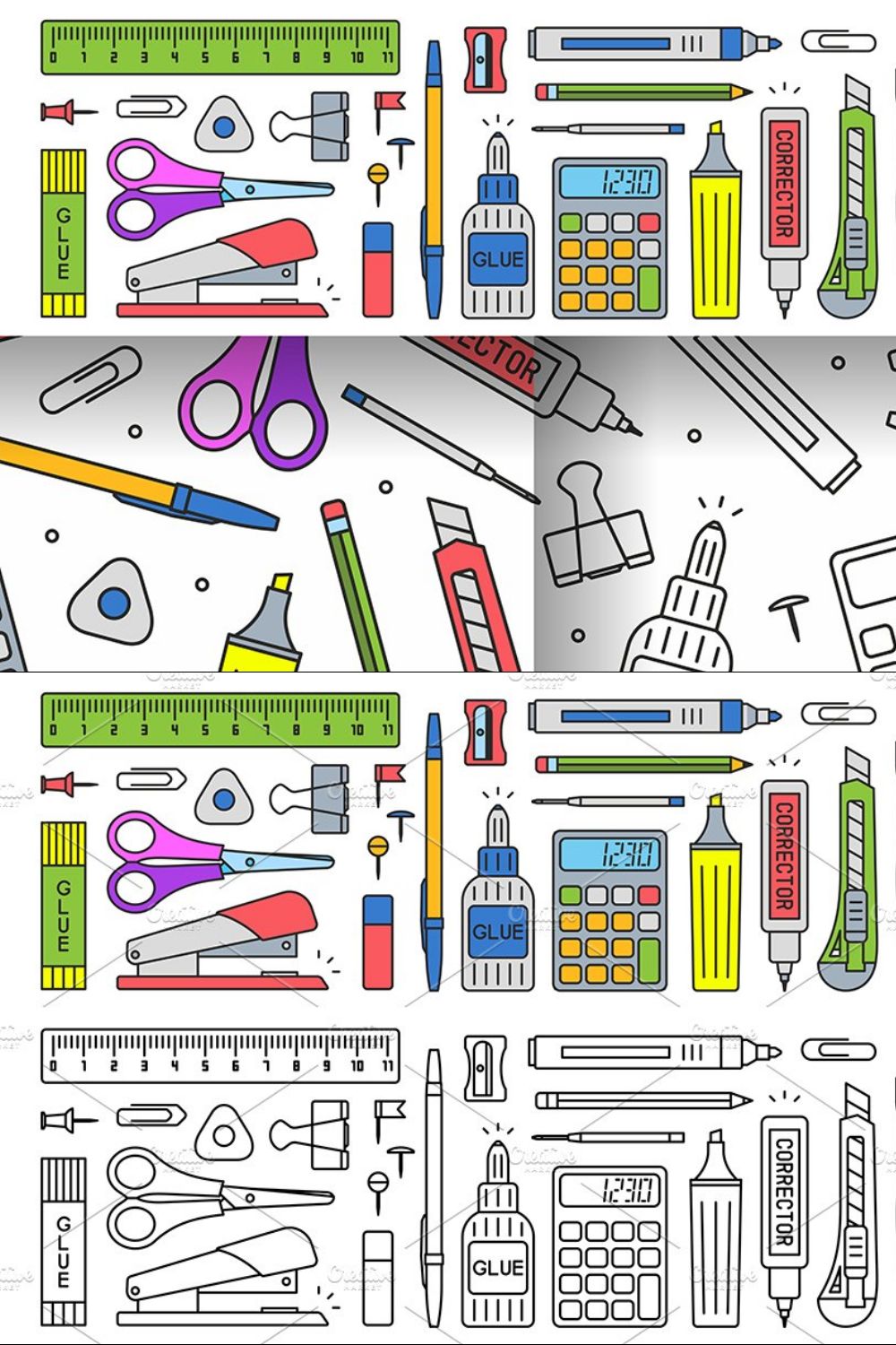 School supplies Set + pattern pinterest preview image.