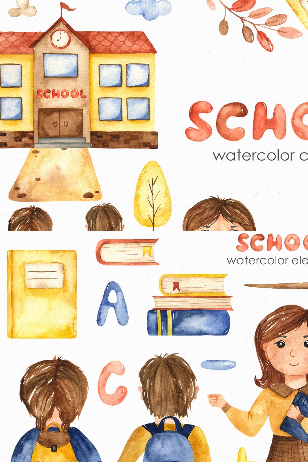 SCHOOL watercolor collection pinterest preview image.