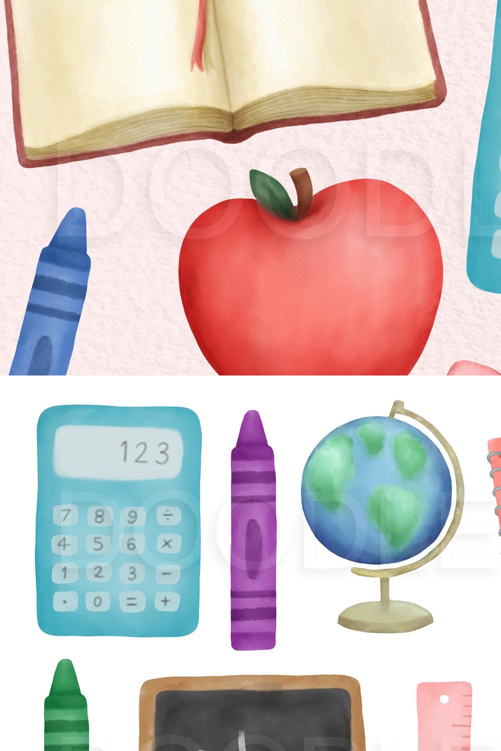 School Watercolor Illustrations pinterest preview image.