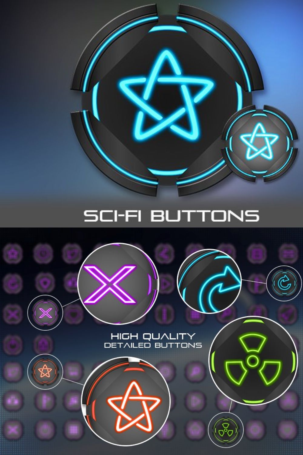 Sci-Fi Buttons pinterest preview image.