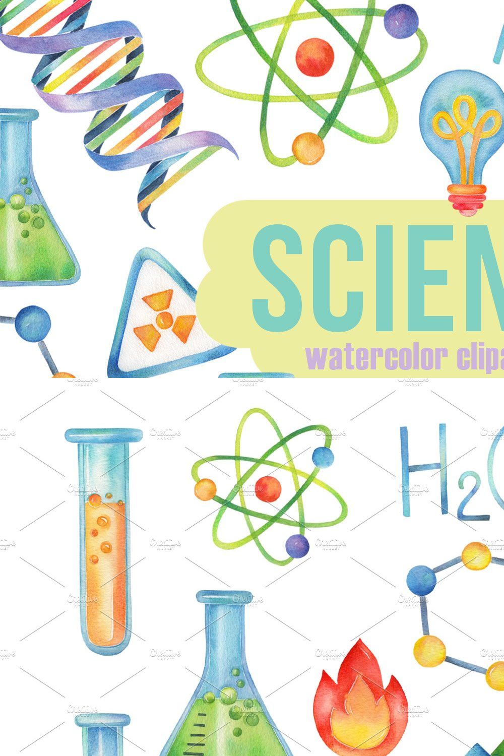 Science watercolor clipart,Chemistry pinterest preview image.