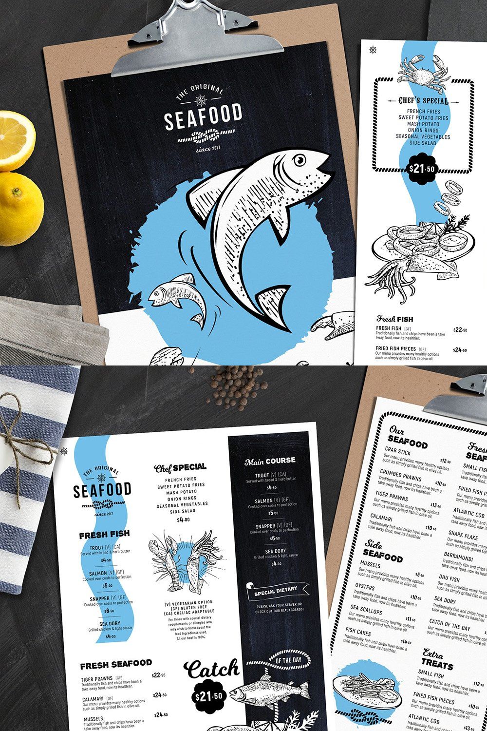 Seafood Menu Templates pinterest preview image.