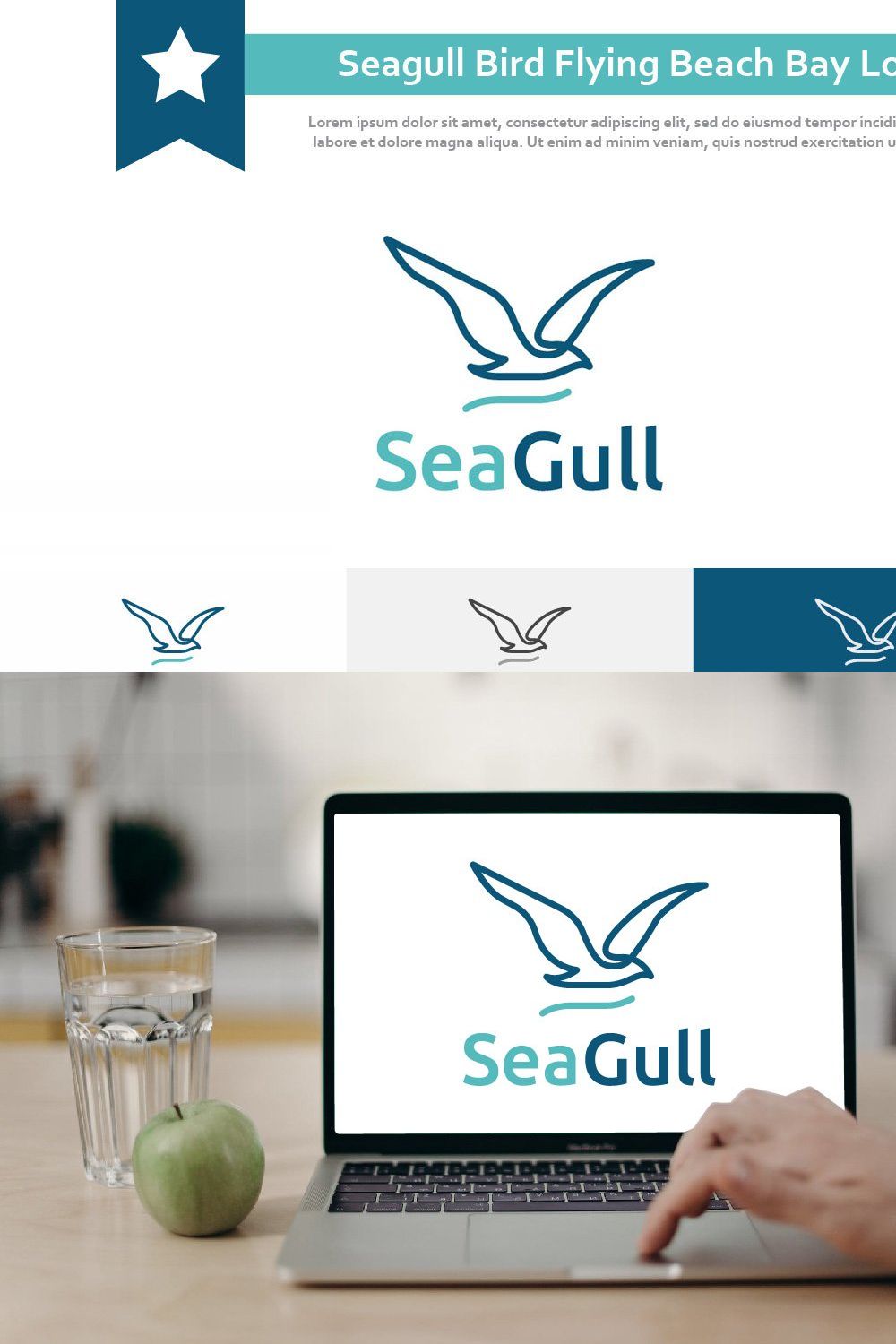 Seagull Bird Flying Sea Beach Logo pinterest preview image.