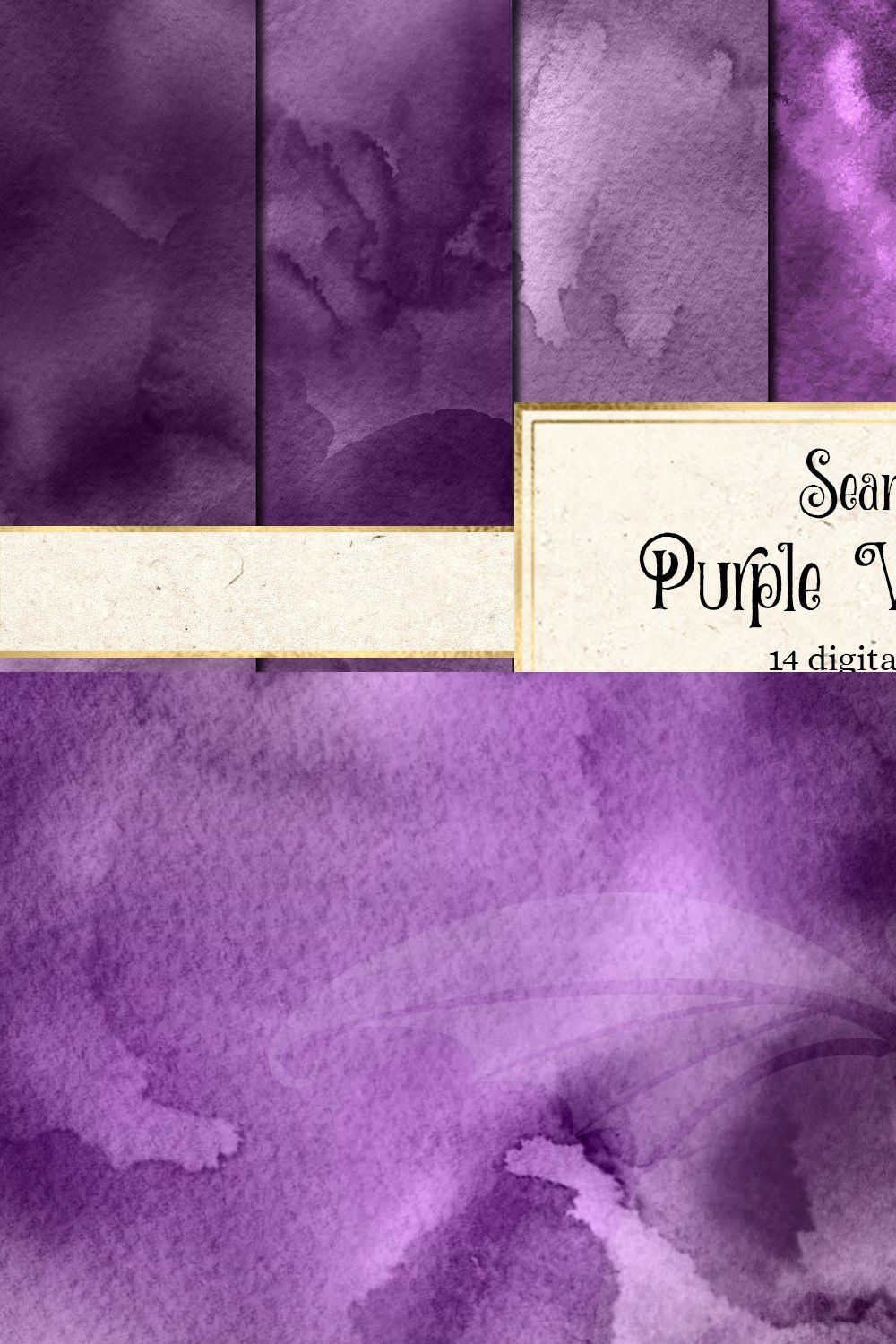 Seamless Purple Watercolor Textures pinterest preview image.