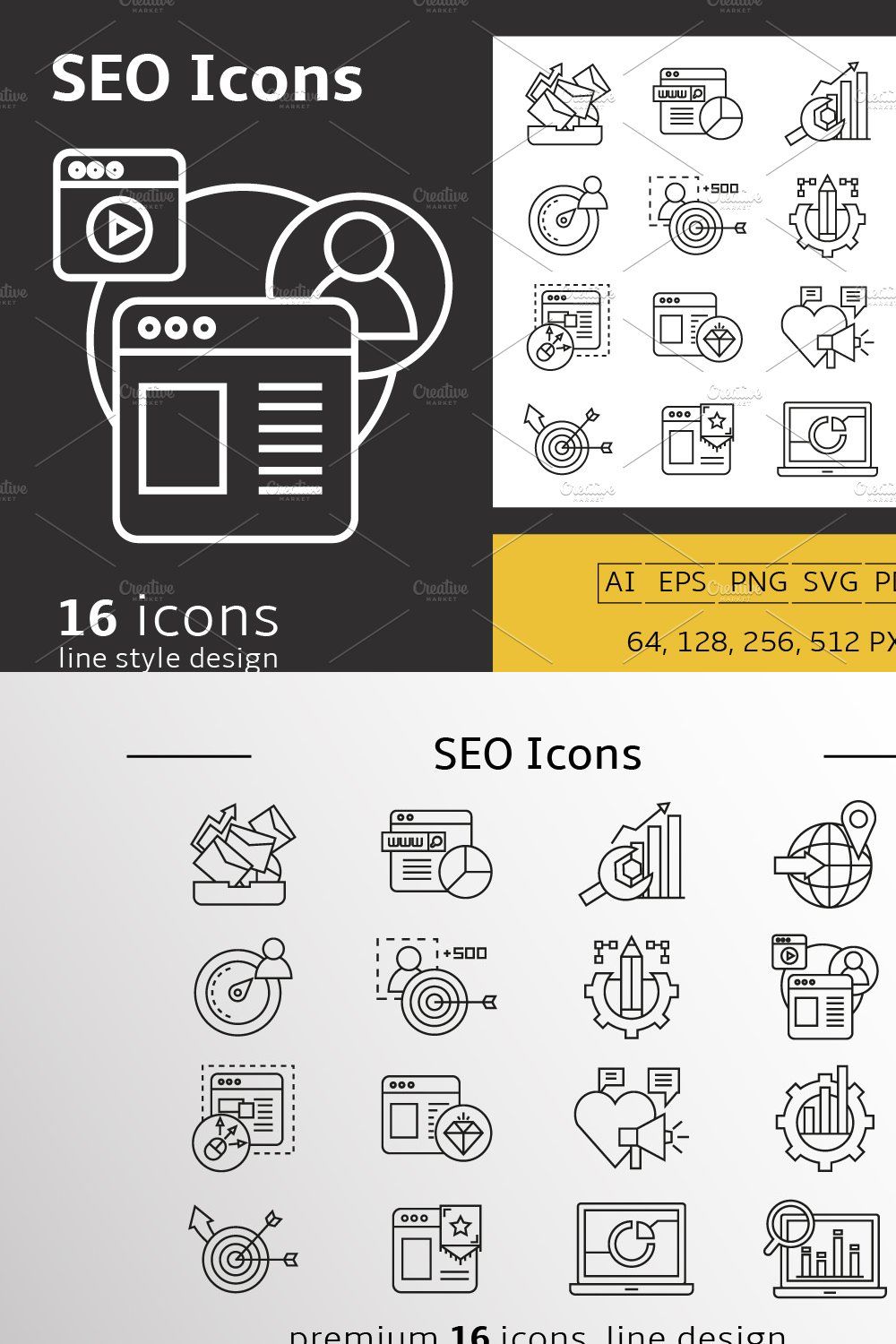 SEO and Web Icons pinterest preview image.