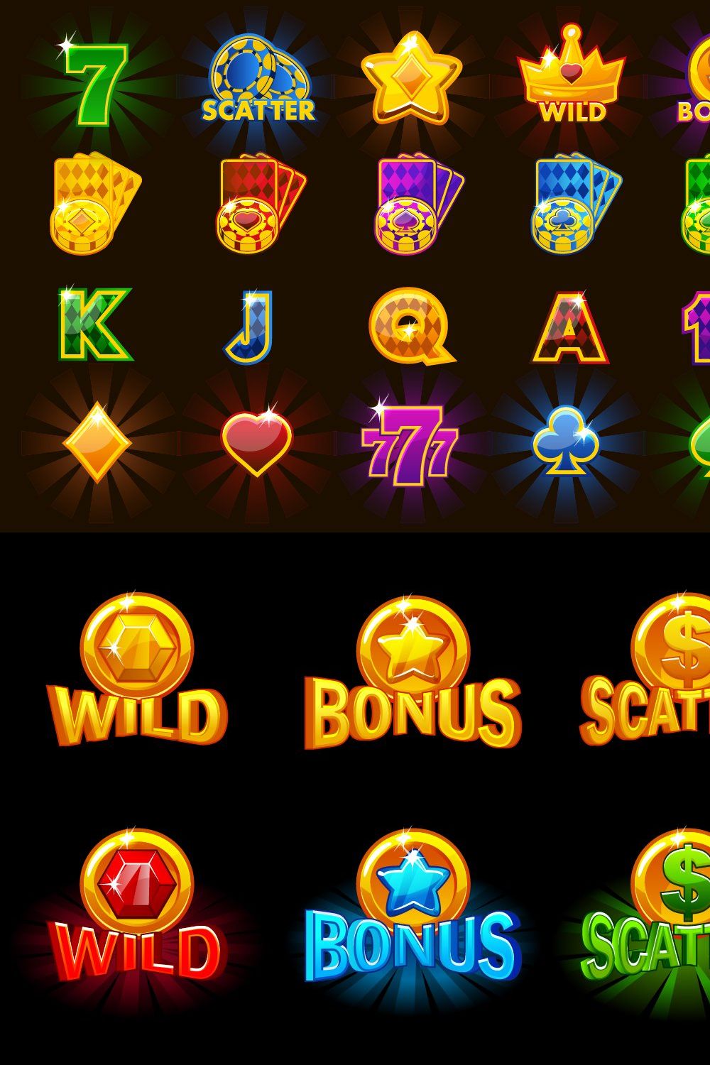Set gaming icons for slot machines pinterest preview image.