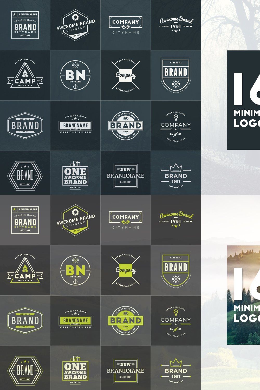 Set of 16 Minimal Logos pinterest preview image.