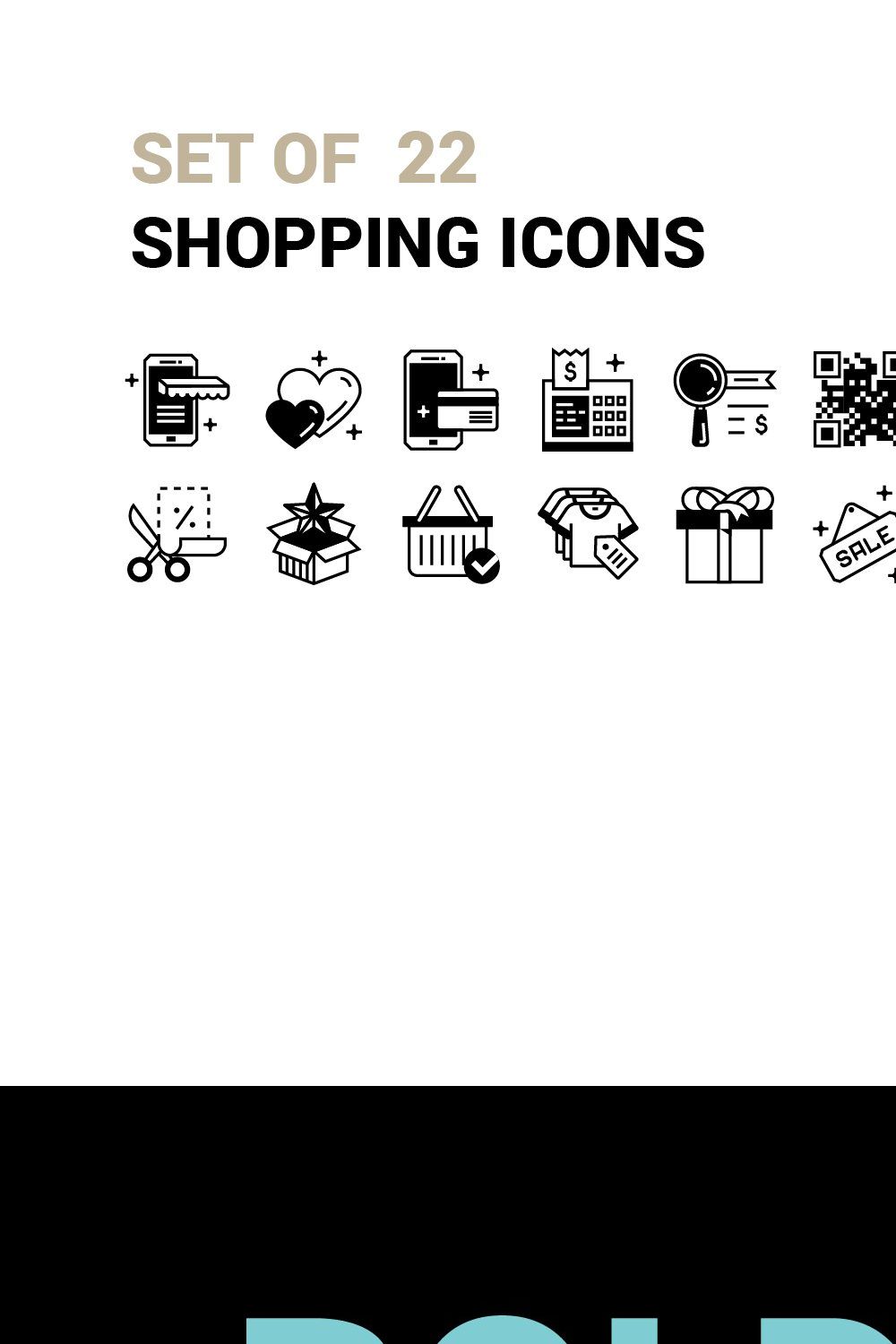 Set of 22 Shopping Icons. pinterest preview image.