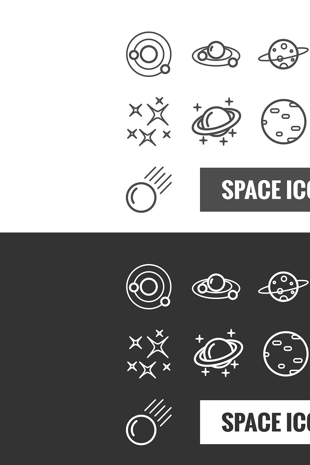 Set of 22 vector line space icons pinterest preview image.