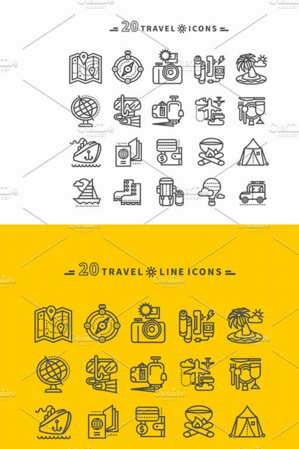 Set of Black Travel Icons pinterest preview image.