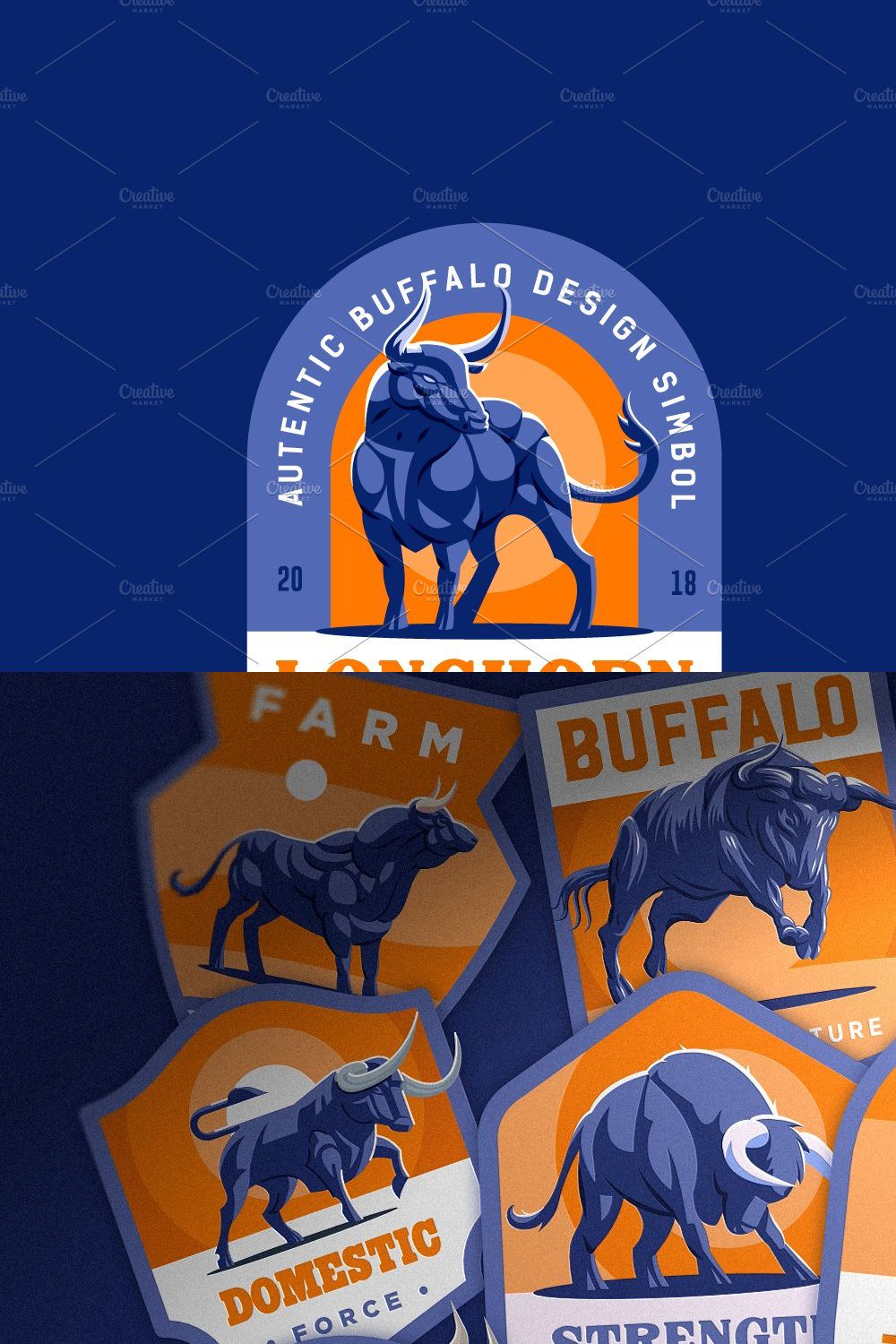 Set of bulls and buffalo. pinterest preview image.