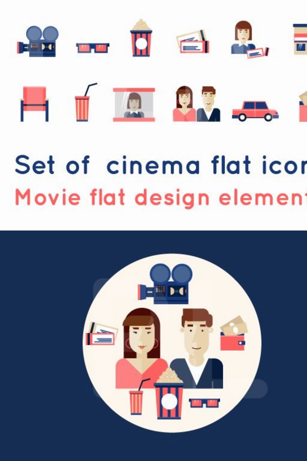 Set of cinema flat icons pinterest preview image.