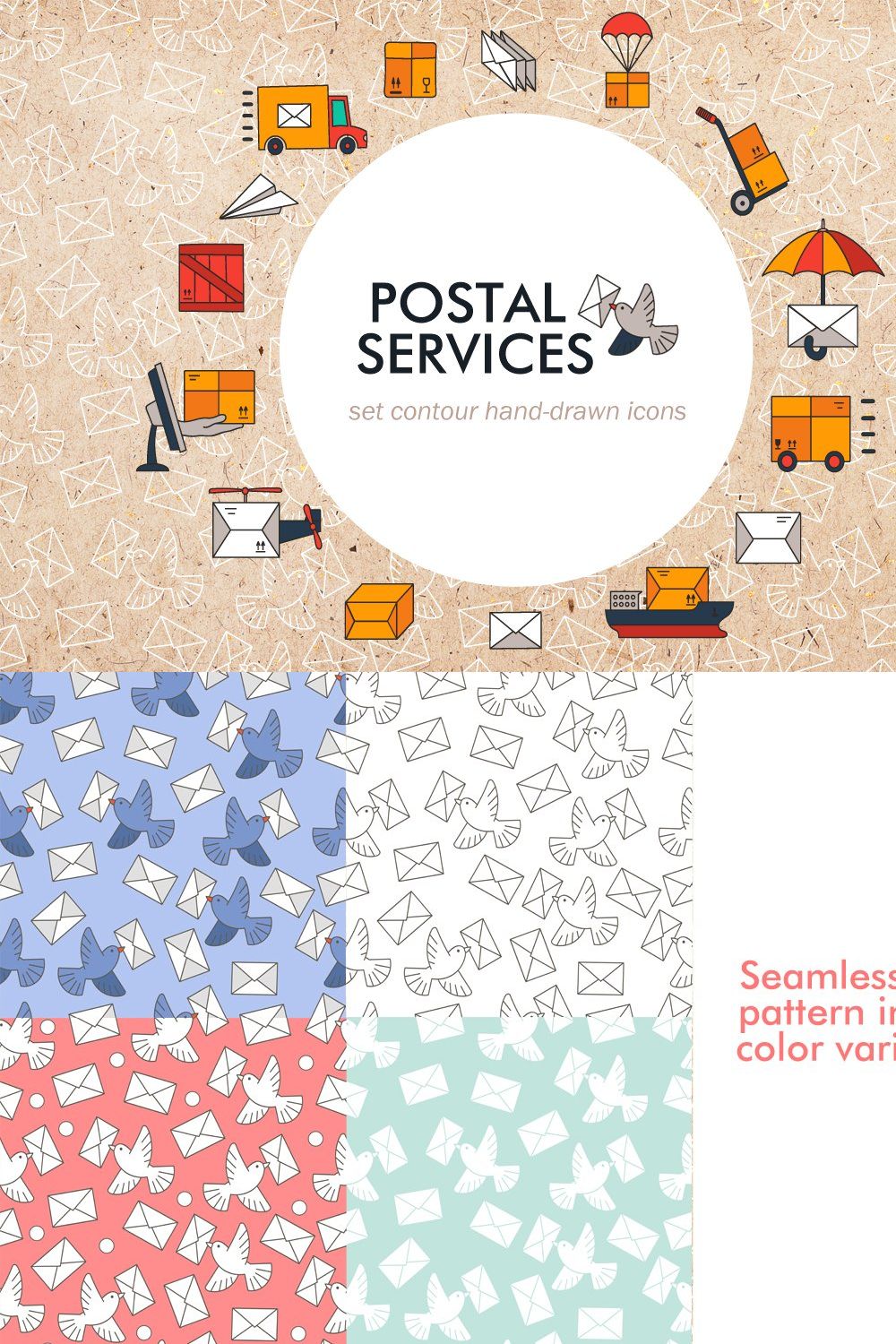 Set of elements "Postal services" pinterest preview image.