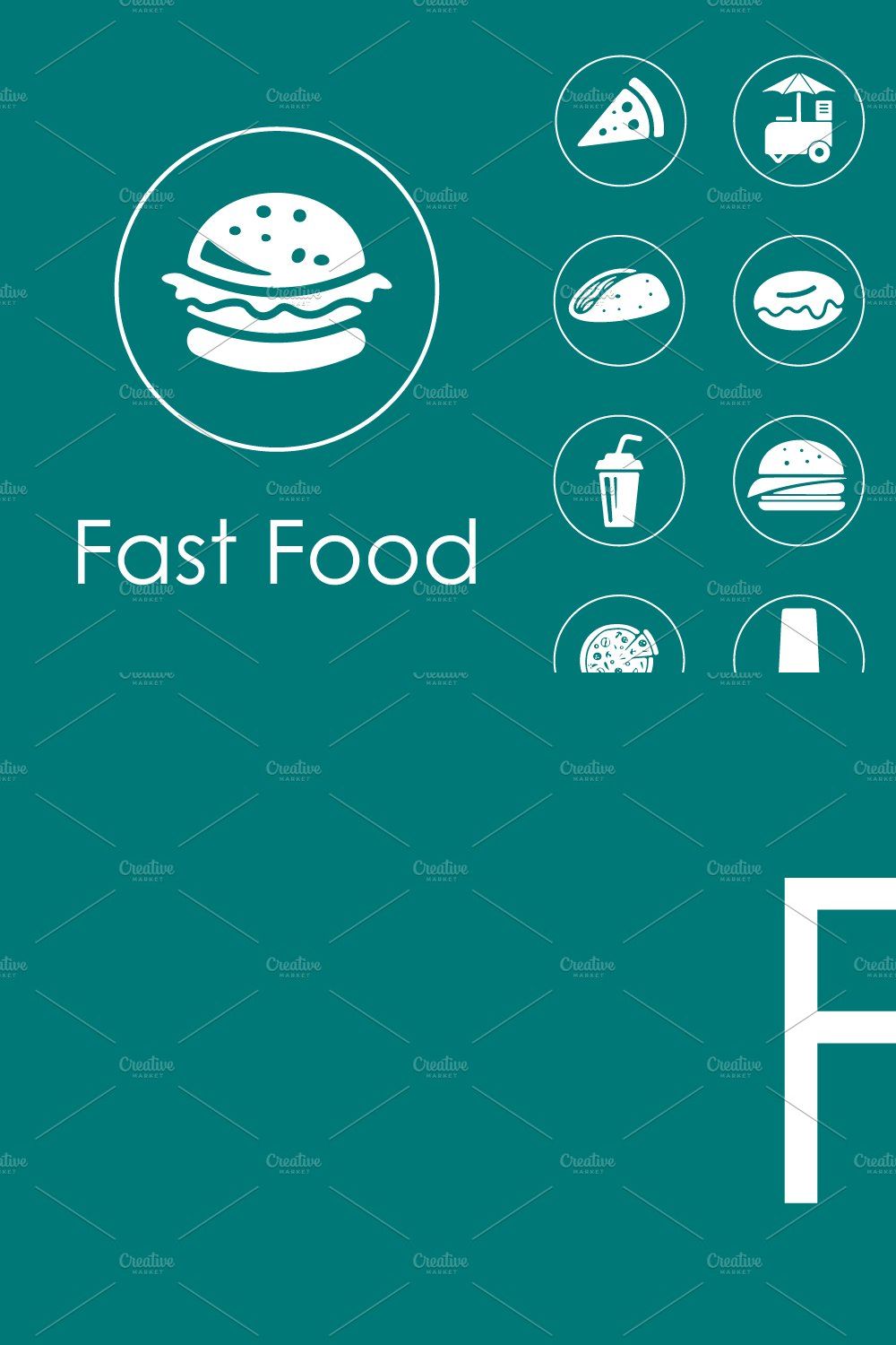 Set of fast food simple icons pinterest preview image.
