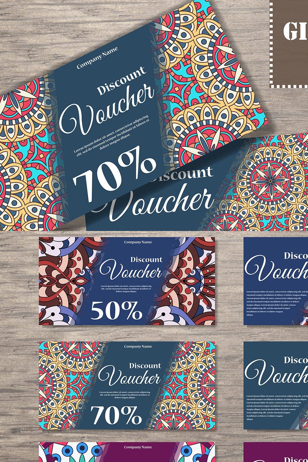 Set of gift voucher templates pinterest preview image.