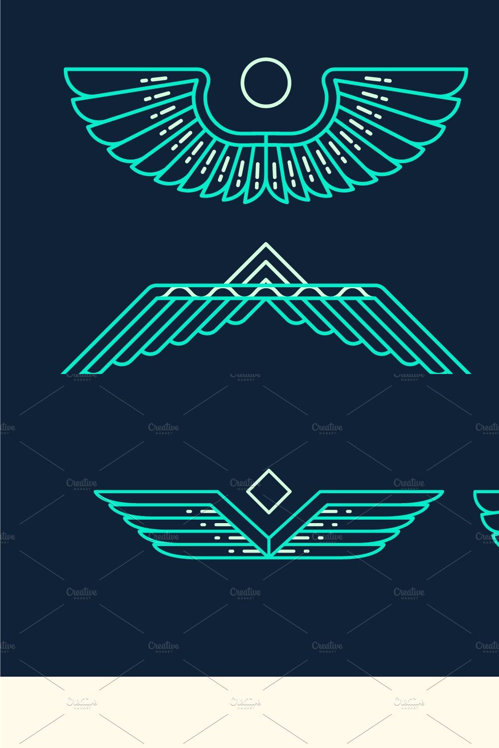 Set of linear style wings logos pinterest preview image.