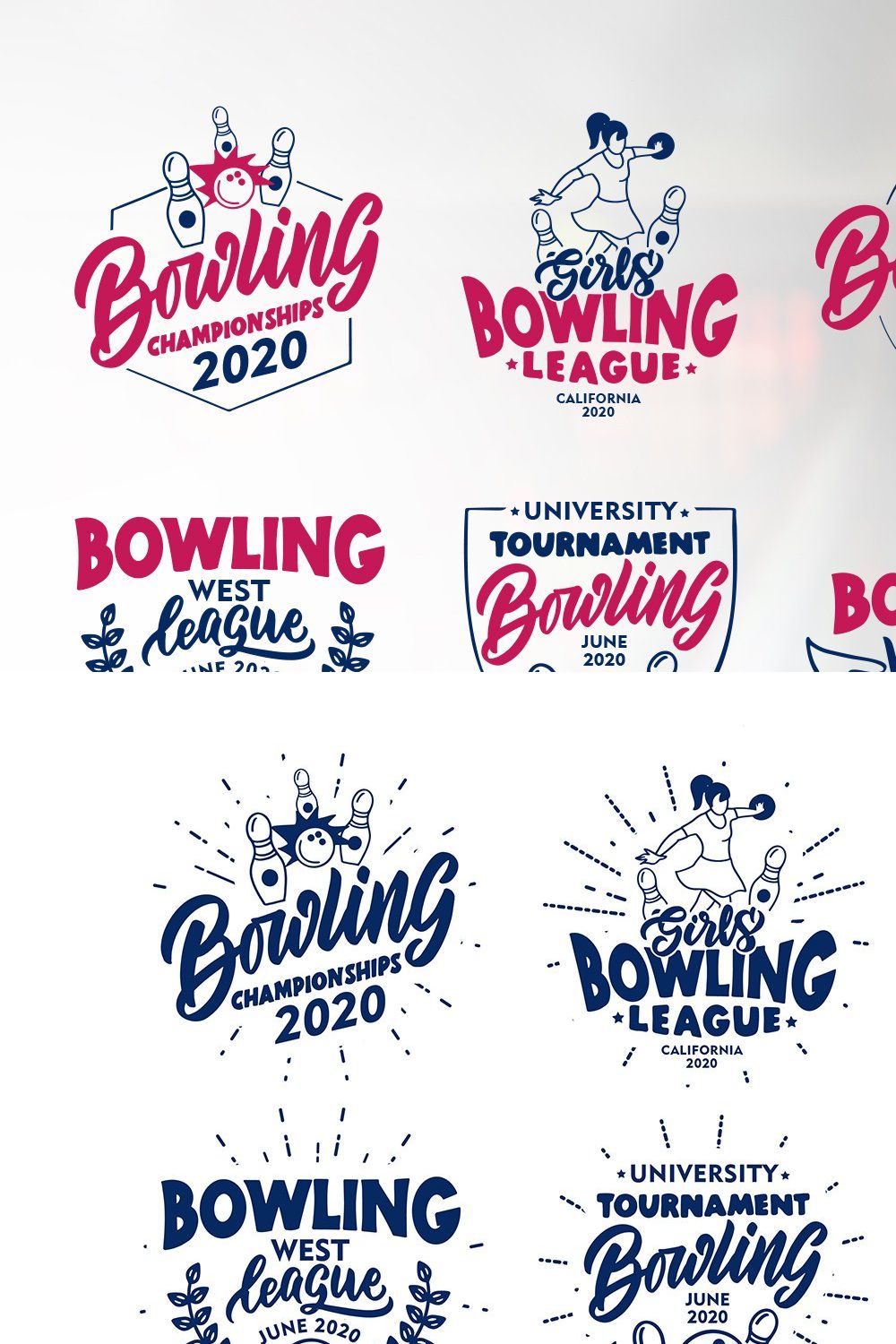Set of logo Bowling pinterest preview image.