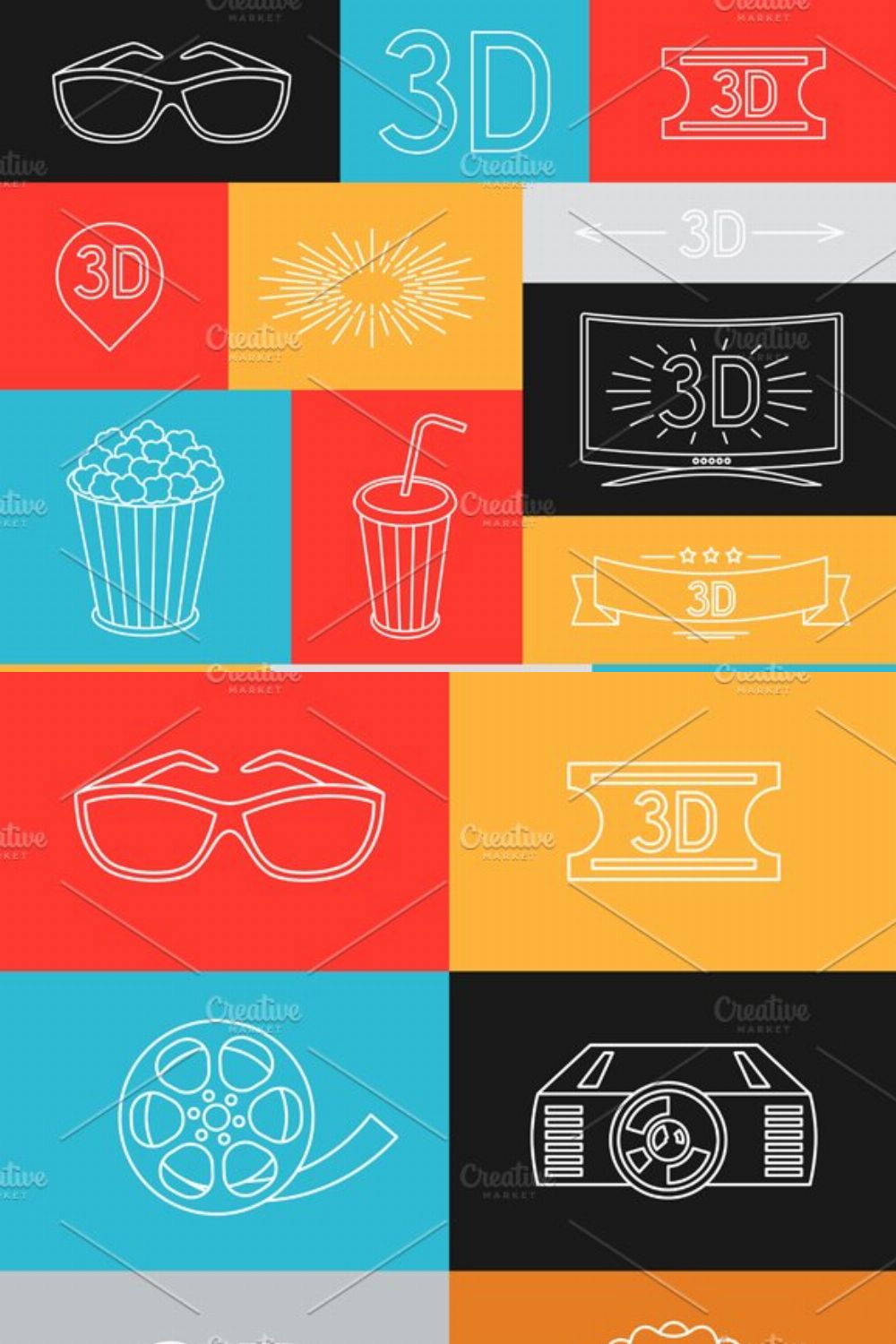 Set of movie icons. pinterest preview image.