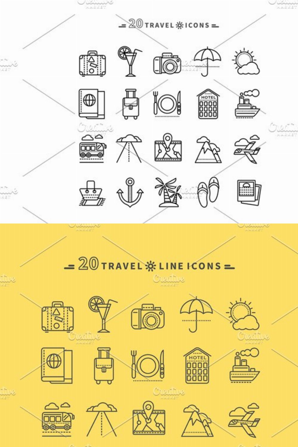 Set of Outline Travel Icons pinterest preview image.