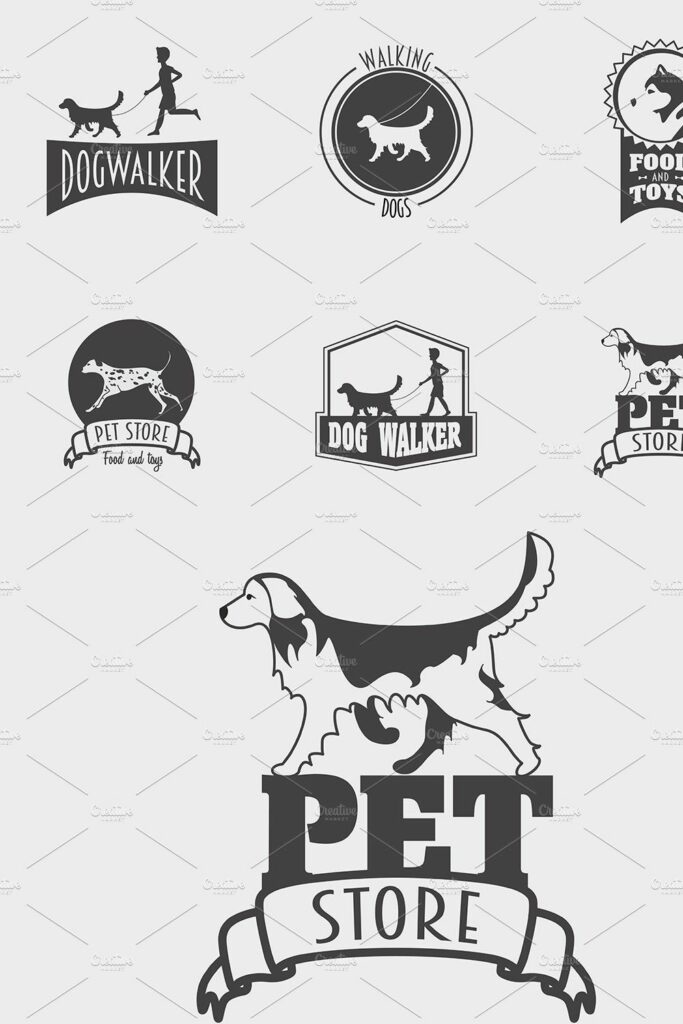 Set of pet shop, dog walker logos MasterBundles