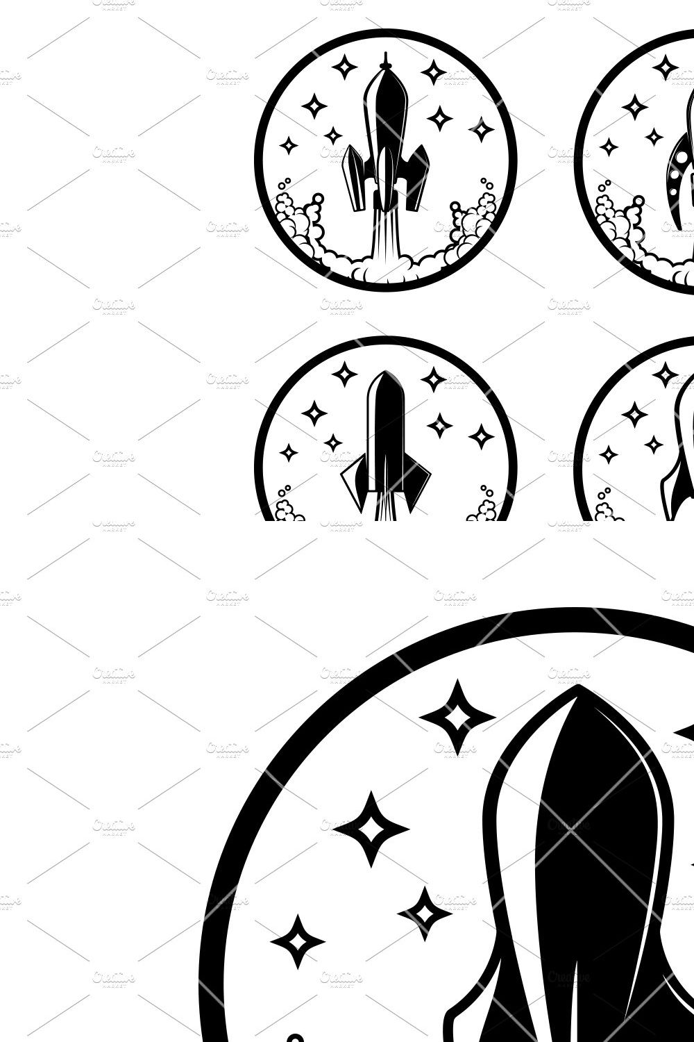 Set of the rocket launch icons. pinterest preview image.