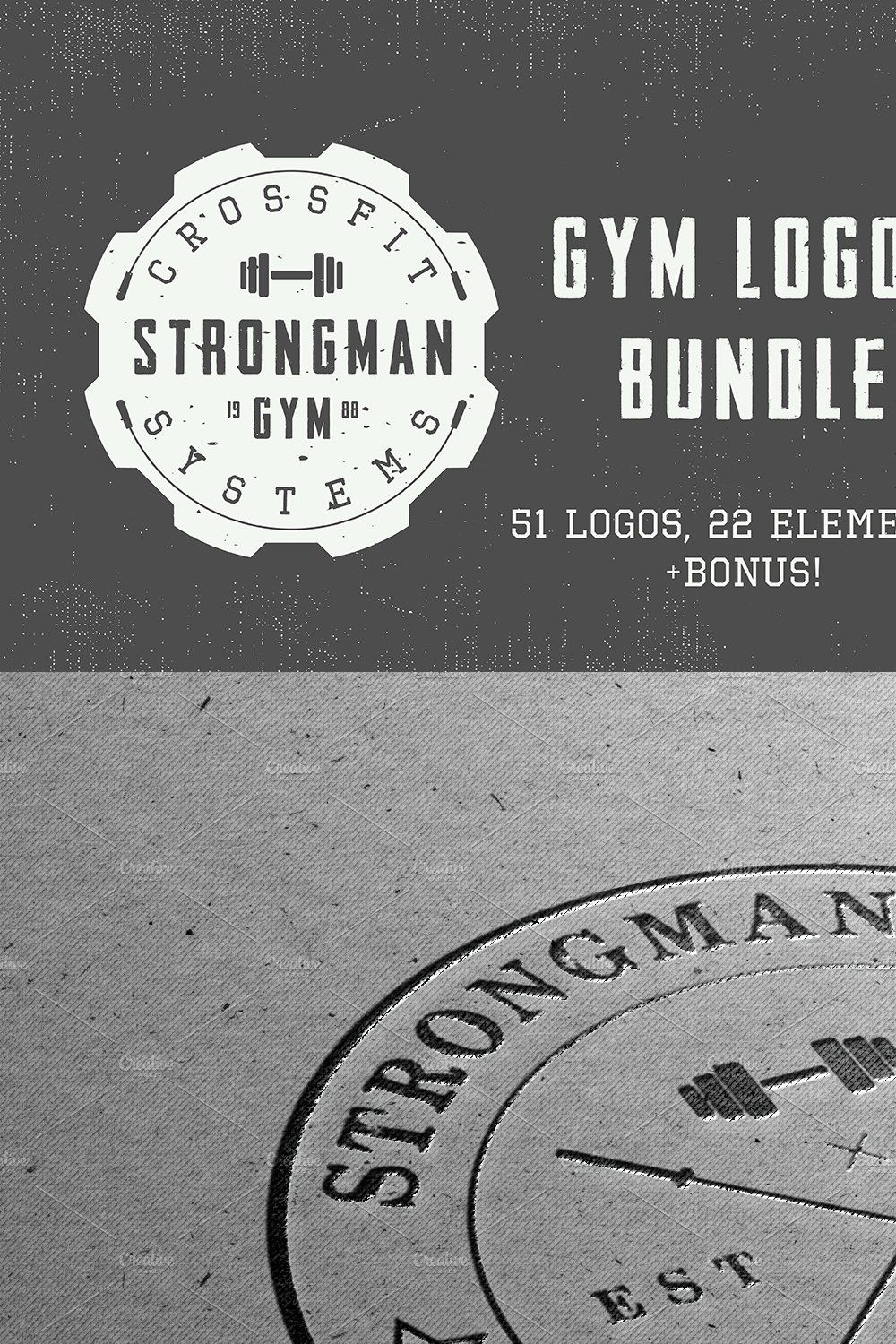 Set of vintage gym logos pinterest preview image.