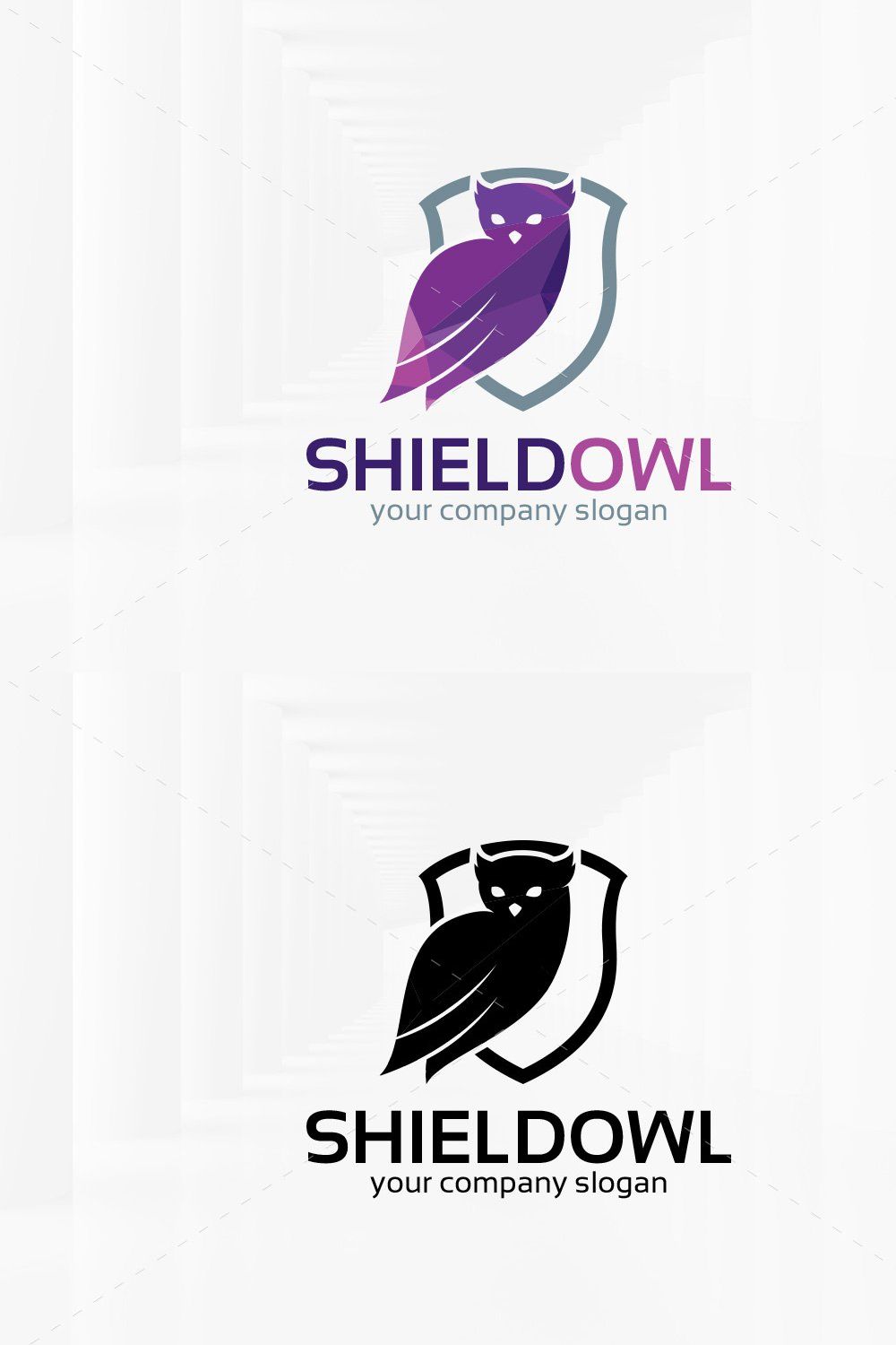 Shield Owl Logo Template pinterest preview image.